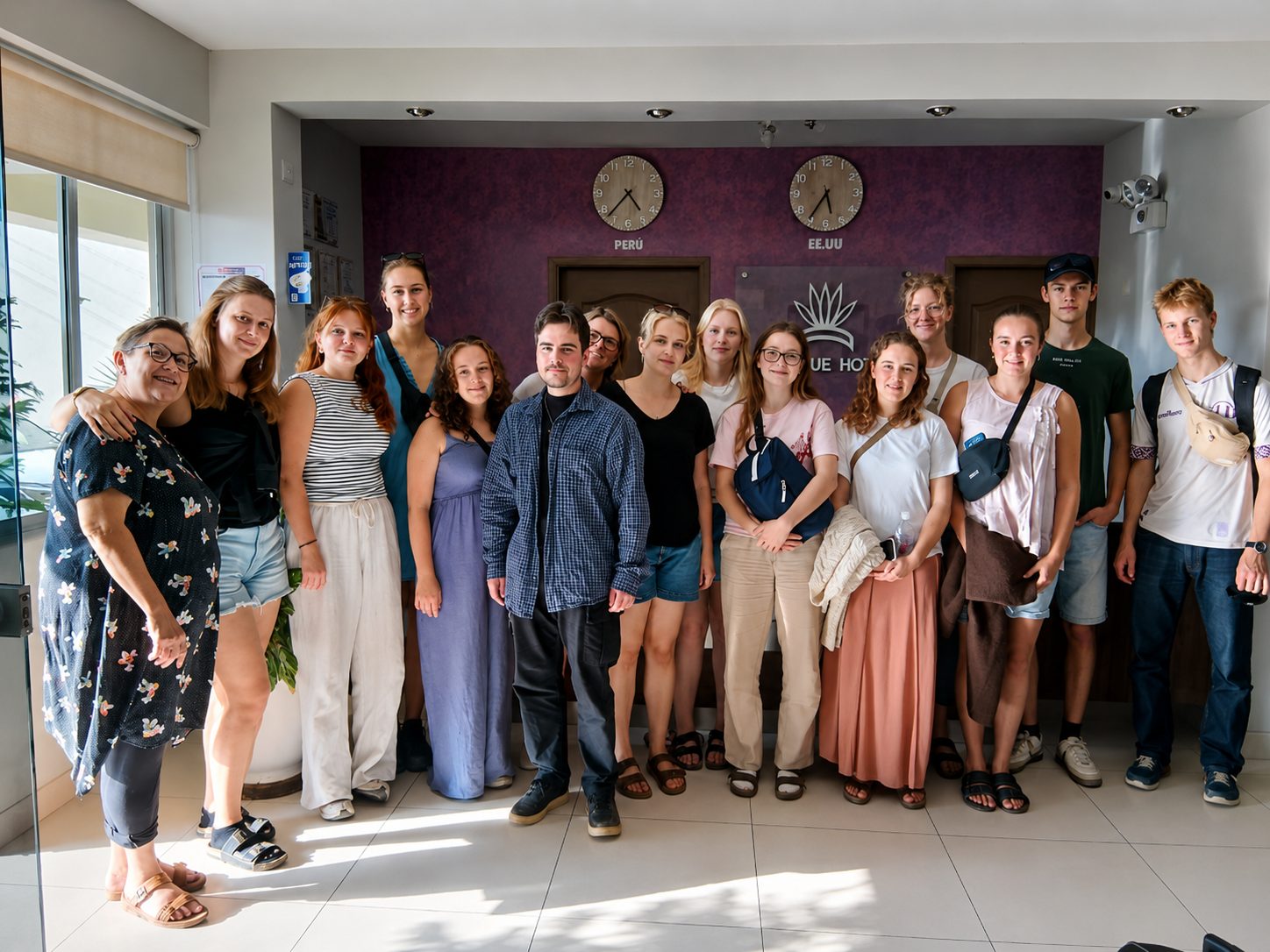 Group of guests staying at Cacique Hotel, in the hotel lobby
